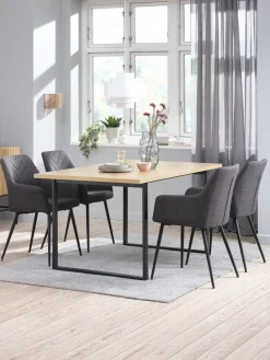 AABENRAA + PURHUSMesa AABENRAA L160 roble cálido + 4 sillas PURHUS gris/negro