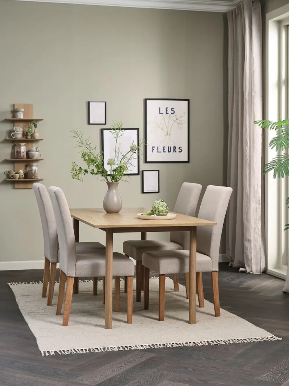 ALSTED + TUREBYMesa ALSTED L160 roble natural + 4 sillas TUREBY beis