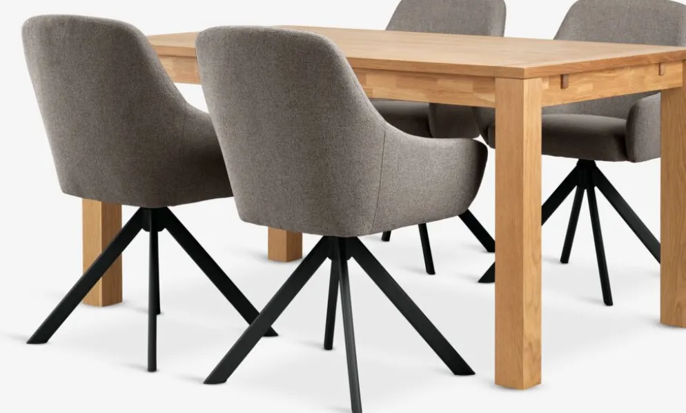 HAGE + ROSTRUPMesa HAGE L150 roble natural + 4 sillas ROSTRUP arena/negro