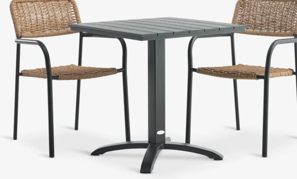 HOBRO + ORKANGERMesa HOBRO L70 negro + 2 sillas ORKANGER natural