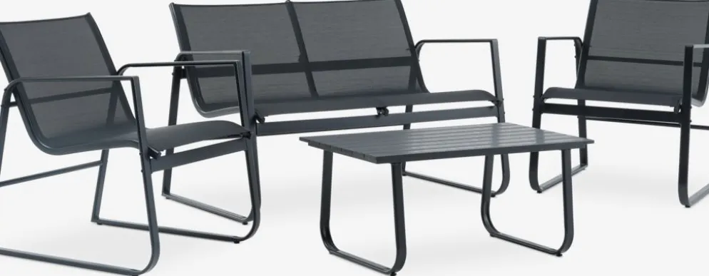 HORNSLETConjunto muebles jardín HORNSLET 4 plazas negro