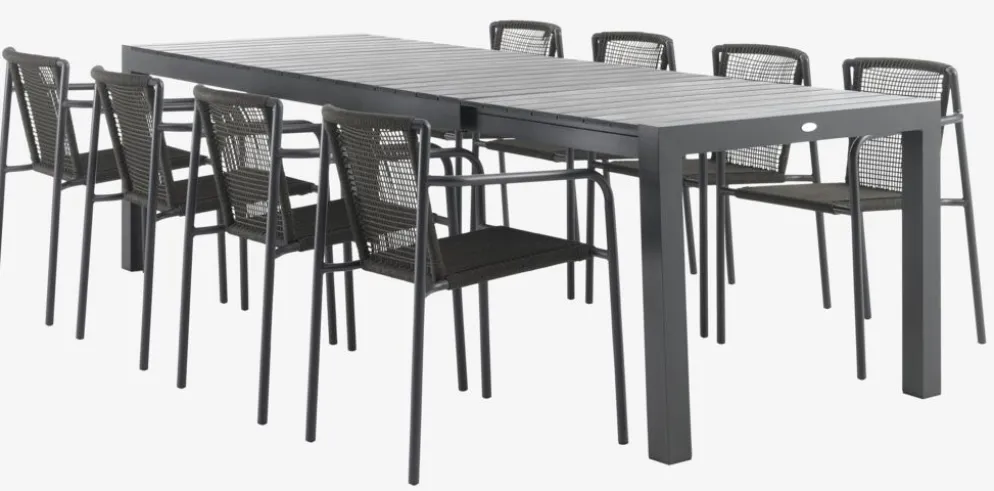 HSTEHAVE + KRISTIANSTADMesa HESTEHAVE L205/275 negro + 4 sillas KRISTIANSTAD verde