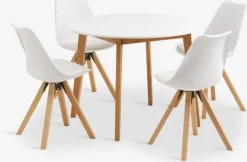 JEGIND + BLOKHUSMesa JEGIND Ø105 blanco + 4 sillas BLOKHUS blanco