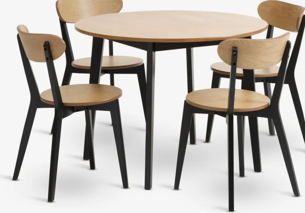 JEGINDMesa JEGIND Ø105 roble natural + 4 sillas JEGIND roble/negro