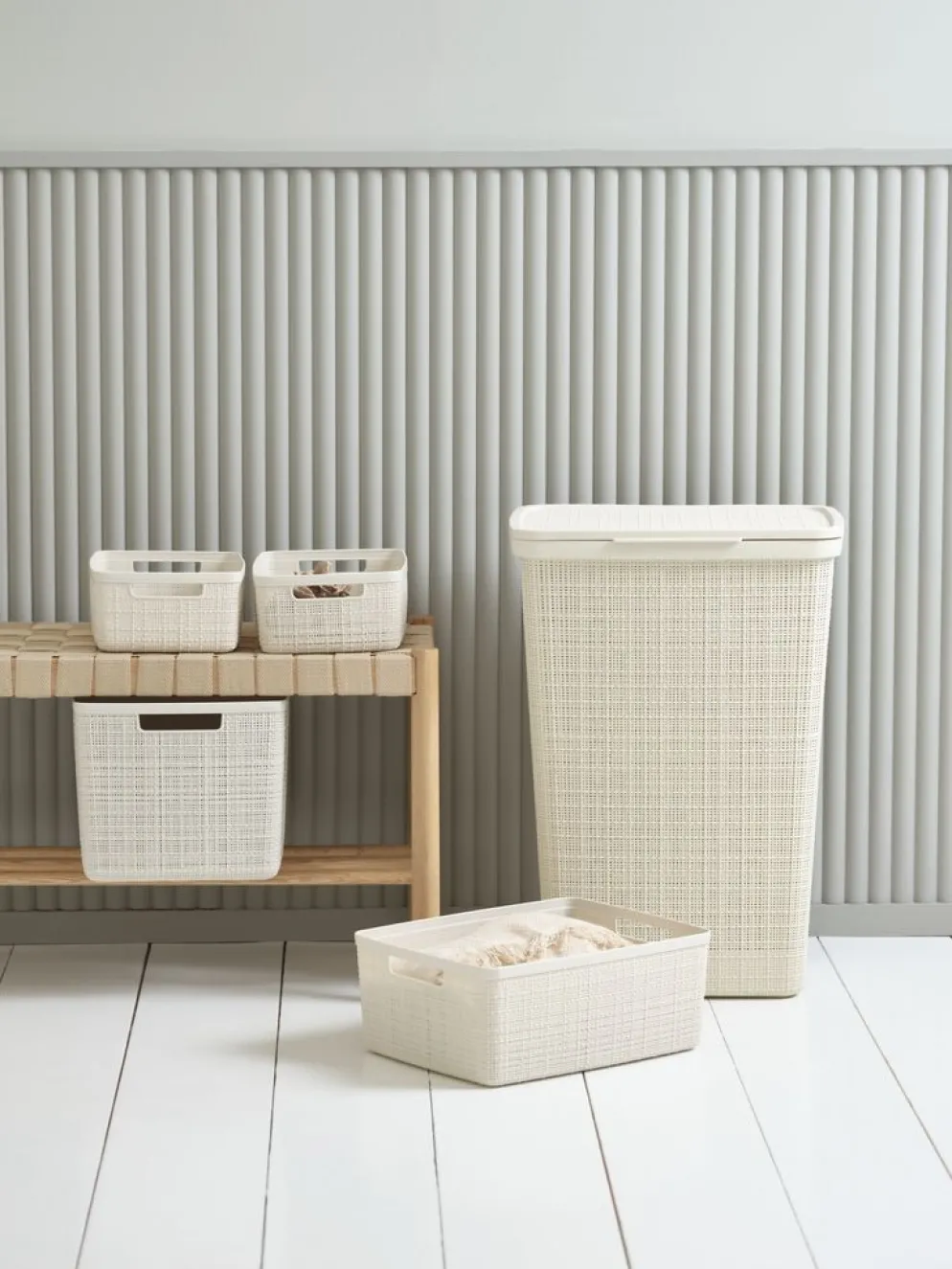 JUTECesta JUTE 4,5L plástico blanco crudo