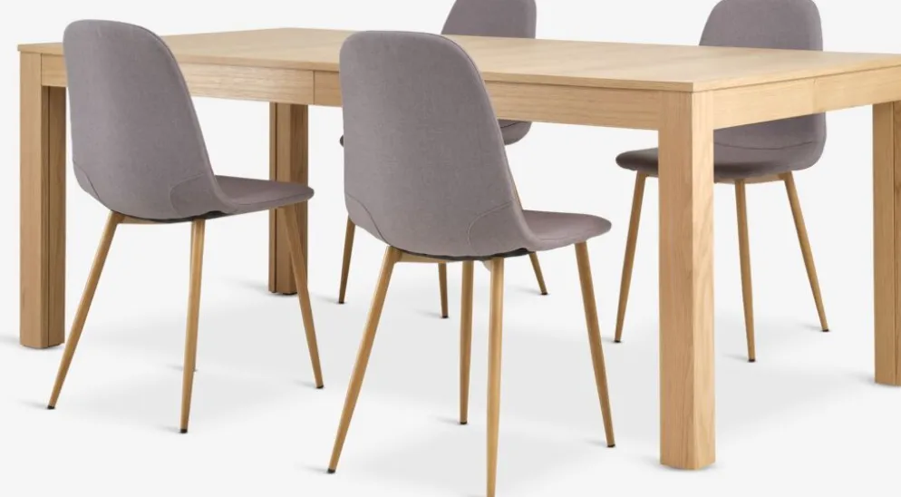KORSKRO + JONSTRUPMesa KORSKRO L200/326 roble natural + 4 sillas JONSTRUP gris