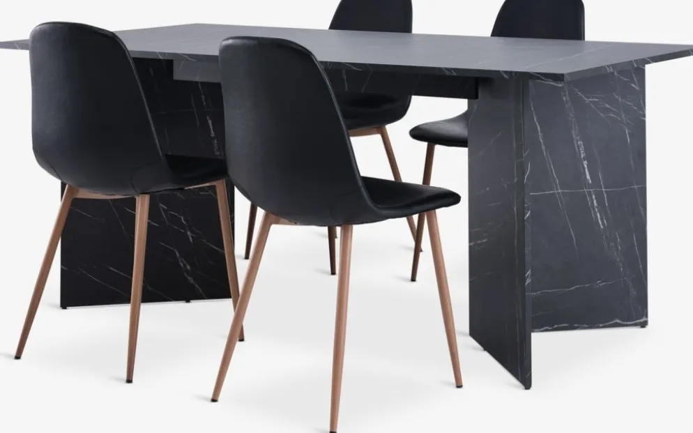 KRONDAL + JONSTRUPMesa KRONDAL L180 mármol + 4 sillas JONSTRUP negro