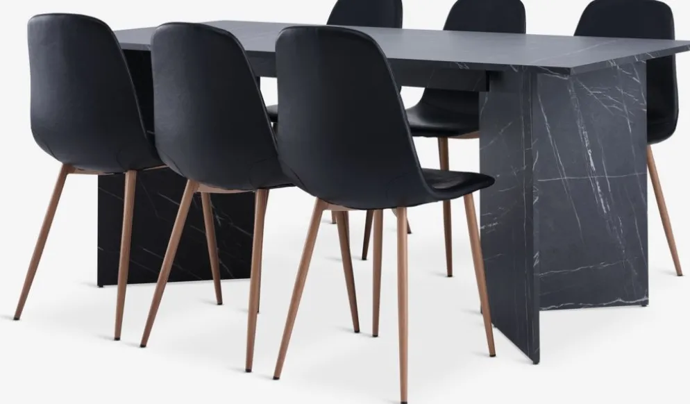 KRONDAL + JONSTRUPMesa KRONDAL L180 mármol + 4 sillas JONSTRUP negro