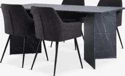 KRONDAL + PURHUSMesa KRONDAL L180 mármol + 4 sillas PURHUS gris/negro