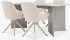 KRONDAL + ROSTRUPMesa KRONDAL L180 travertino + 4 sillas ROSTRUP beis