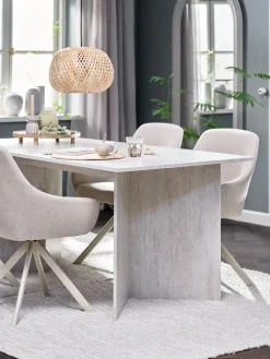 KRONDAL + ROSTRUPMesa KRONDAL L180 travertino + 4 sillas ROSTRUP beis