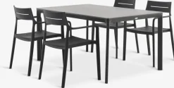 KUMLA + INGSTRUPMesa KUMLA L150 gris + 4 sillas INGSTRUP negro