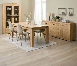 LINTRUP + BISTRUPMesa LINTRUP L190/280 roble salvaje + 4 sillas BISTRUP arena
