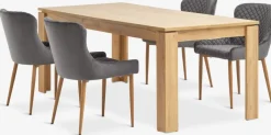 LINTRUP + PEBRINGEMesa LINTRUP L190/280 roble salvaje + 4 sillas PEBRINGE gris