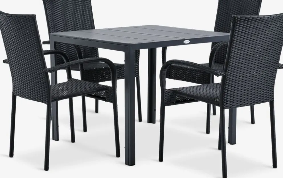 MADERUP + GUDHJEMMesa MADERUP L90 + 4 sillas GUDHJEM negro