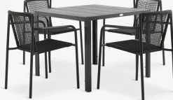MADERUP + KRISTIANSTADMesa MADERUP L90 negro + 4 sillas KRISTIANSTAD verde