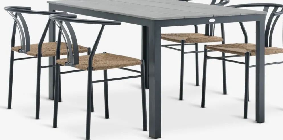 MARIELYST + TAGMARKMesa MARIELYST L150 gris + 4 sillas TAGMARK negro
