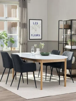 MARSTRAND + PURHUSMesa MARSTRAND L200/280 blanco + 4 sillas PURHUS gris