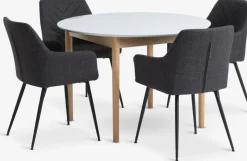 MARSTRAND + PURHUSMesa MARSTRAND Ø110 blanco + 4 sillas PURHUS gris