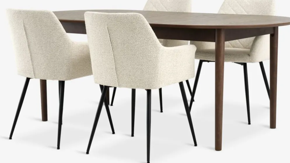 MARSTRAND + PURHUSMesa MARSTRAND L200/280 roble + 4 sillas PURHUS blanco crudo