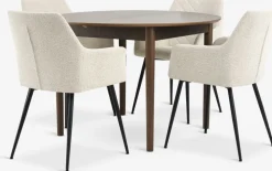 MARSTRAND + PURHUSMesa MARSTRAND Ø110 roble oscuro + 4 PURHUS blanco crudo