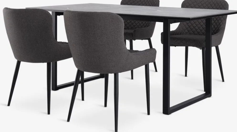 MOSELUND + PEBRINGEMesa MOSELUND L180 cerámica + 4 PEBRINGE gris/negro