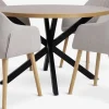 NORTOFT + ADSLEVMesa NORTOFT Ø120 roble cálido + 4 sillas ADSLEV beis
