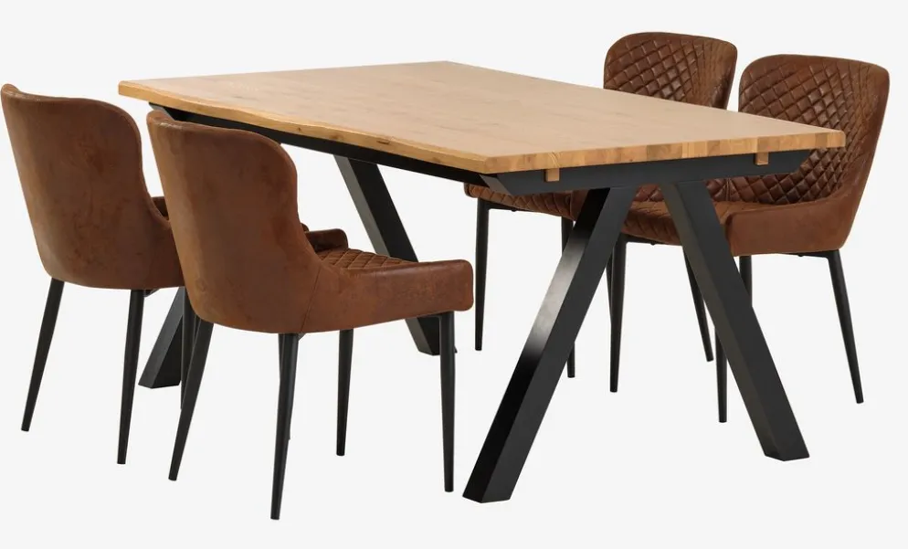 SANDBY + PEBRINGEMesa SANDBY L160 roble natural + 4 sillas PEBRINGE marrón