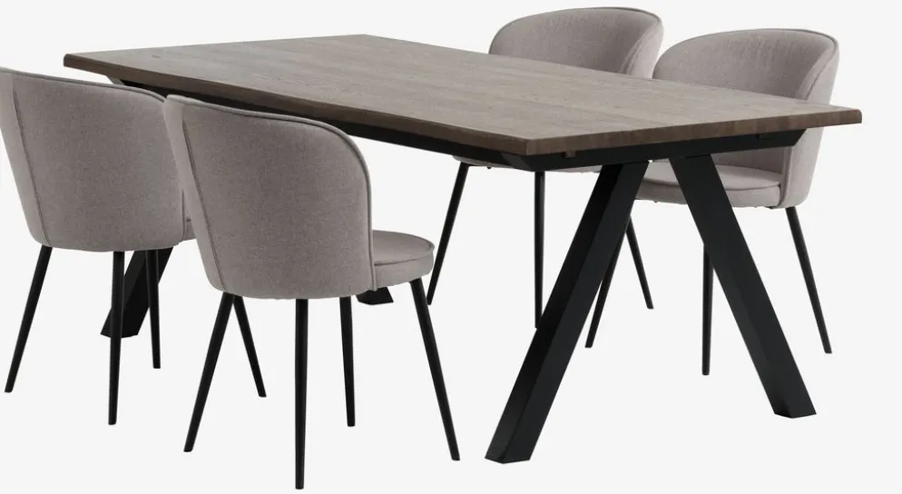 SANDBY + RISSKOVMesa SANDBY L210 roble oscuro + 4 sillas RISSKOV gris claro