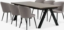 SANDBY + RISSKOVMesa SANDBY L210 roble oscuro + 4 sillas RISSKOV gris claro