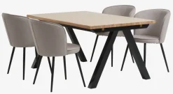 SANDBY + RISSKOVMesa SANDBY L160 roble natural + 4 sillas RISSKOV gris claro