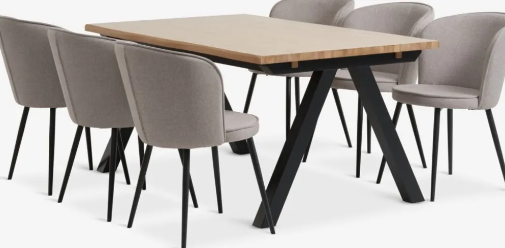 SANDBY + RISSKOVMesa SANDBY L160 roble natural + 4 sillas RISSKOV gris claro