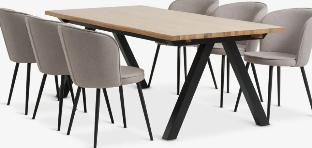 SANDBY + RISSKOVMesa SANDBY L210 roble natural + 4 sillas RISSKOV gris claro