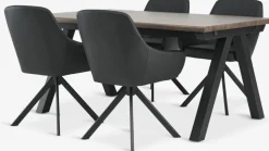 SANDBY + ROSTRUPMesa SANDBY L160 roble oscuro + 4 sillas ROSTRUP negro