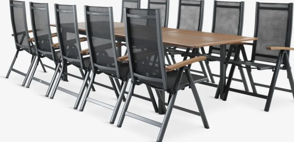 ULBJERG + SIRDALMesa ULBJERG L214/297 madera dura + 4 sillas SIRDAL gris