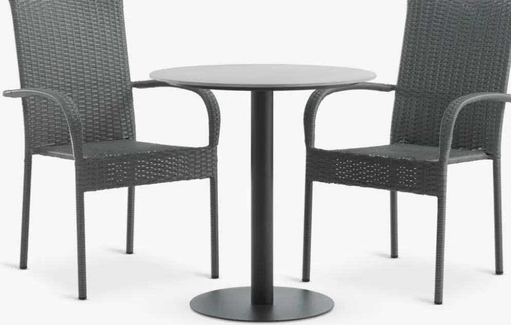 VAMDRUP + GUDHJEMMesa VAMDRUP Ø70 + 2 sillas GUDHJEM gris