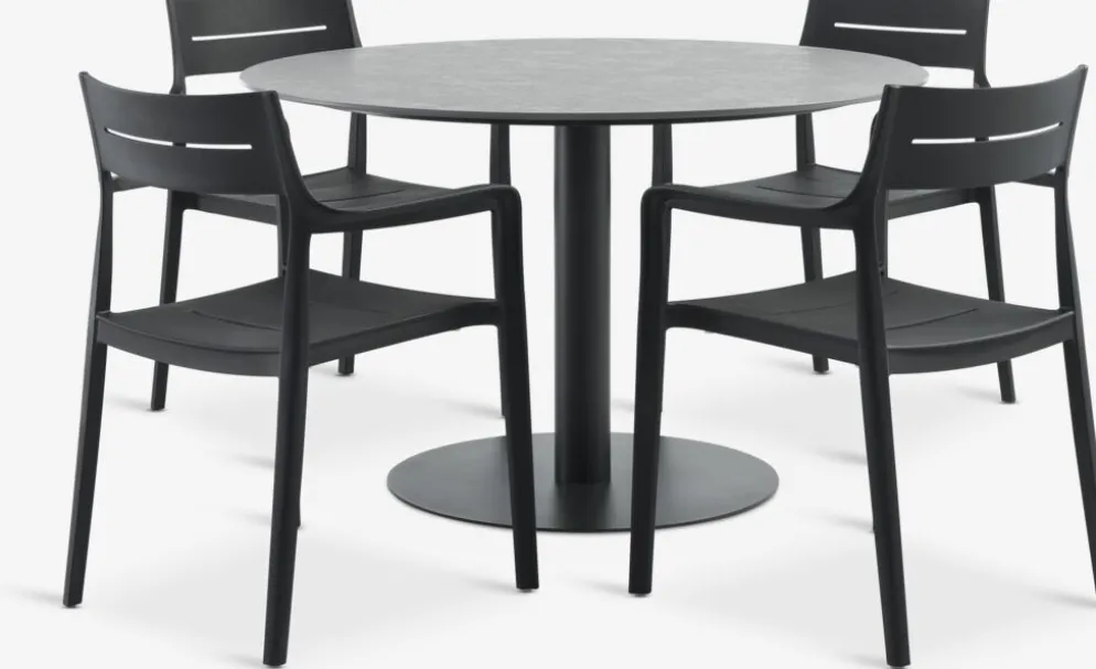 VAMDRUP + INGSTRUPMesa VAMDRUP Ø120 gris + 4 sillas INGSTRUP negro