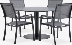 VAMDRUP + STRANDBYMesa VAMDRUP Ø120 + 4 sillas STRANDBY gris