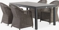 VATTRUP + GAMMELBYMesa VATTRUP L172/276 negro + 4 sillas GAMMELBY gris