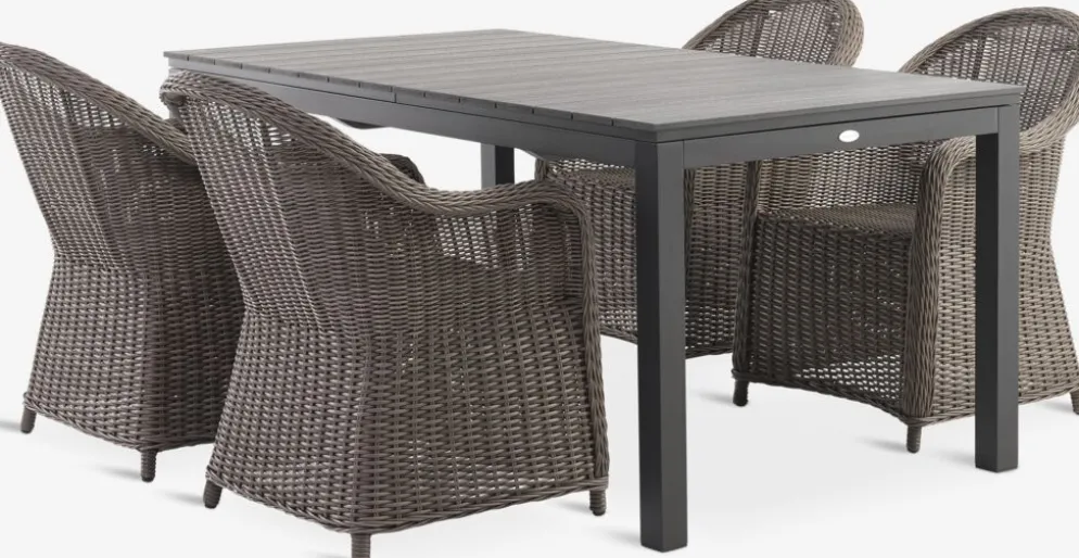 VATTRUP + GAMMELBYMesa VATTRUP L172/276 negro + 4 sillas GAMMELBY gris