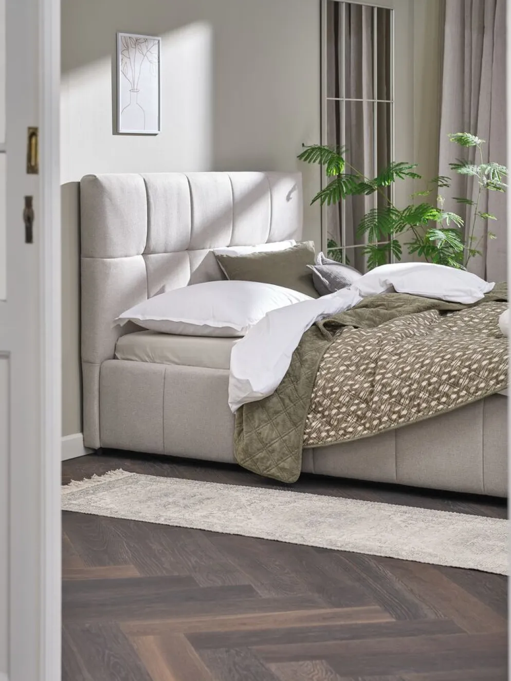 VEMMELEVEstructura de cama VEMMELEV con almacenaje 135x190 tela beis