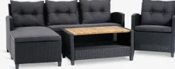 VENConjunto muebles jardín VEN 4 plazas con chaise longue negro