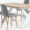 VISLINGE + JONSTRUPMesa VISLINGE L150 natural + 4 sillas JONSTRUP azul claro