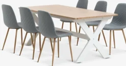 VISLINGE + JONSTRUPMesa VISLINGE L190 natural + 4 sillas JONSTRUP azul claro